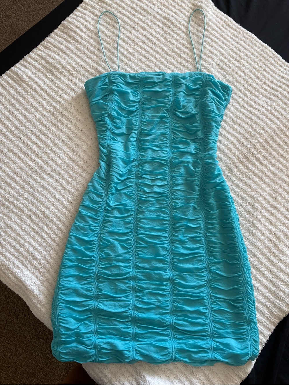 Homecoming Open Back Teal Ruched Spaghetti Strap Mini Dress